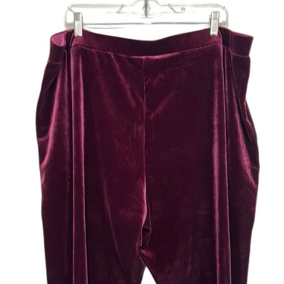 Susan Graver Pull on Pants Woman's Size 1X Velvet Ankle Slit Wine Holiday - Picture 6 of 9